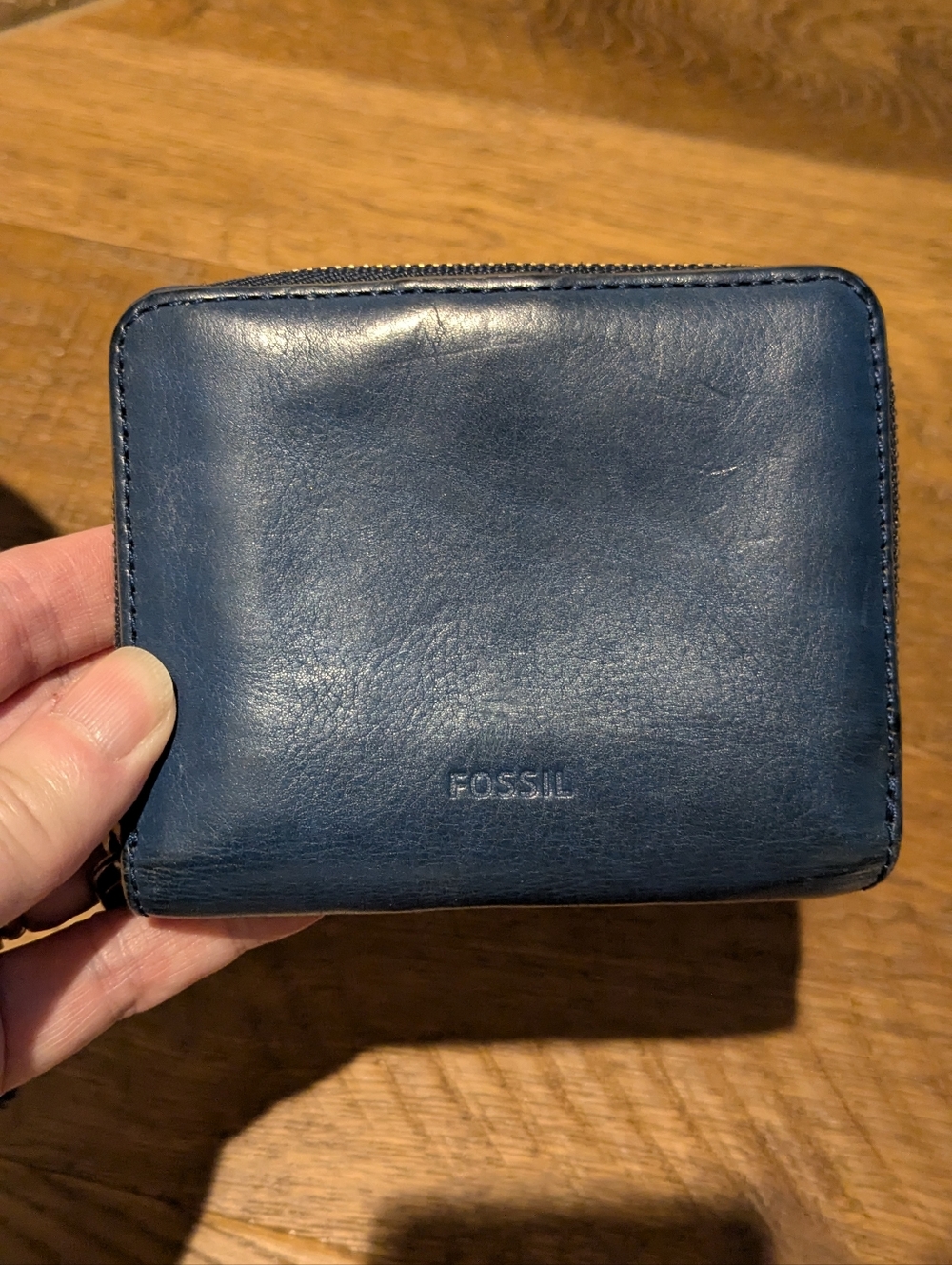 Navy & Tan Trimmed Canvas Barrel Bag with Fossil Navy Wallet - Picture 5 of 10